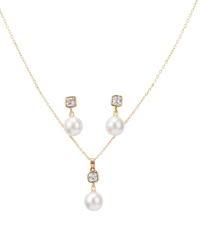 Shine Pearl Drop Jewellery Set | Pearl Drop Necklace & Earrings