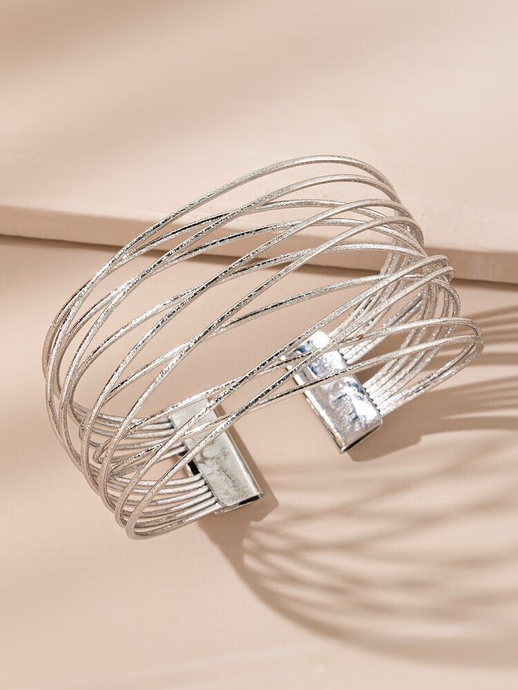 Silver Lines Cuff | Sleek Adjustable Silver-Toned Bracelet
