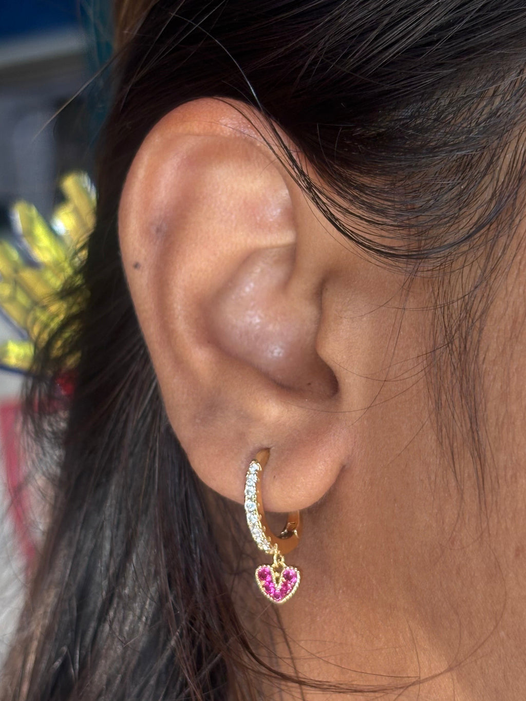 Love pink Dangler Earrings | Polished Gold Oval Drop Earrings
