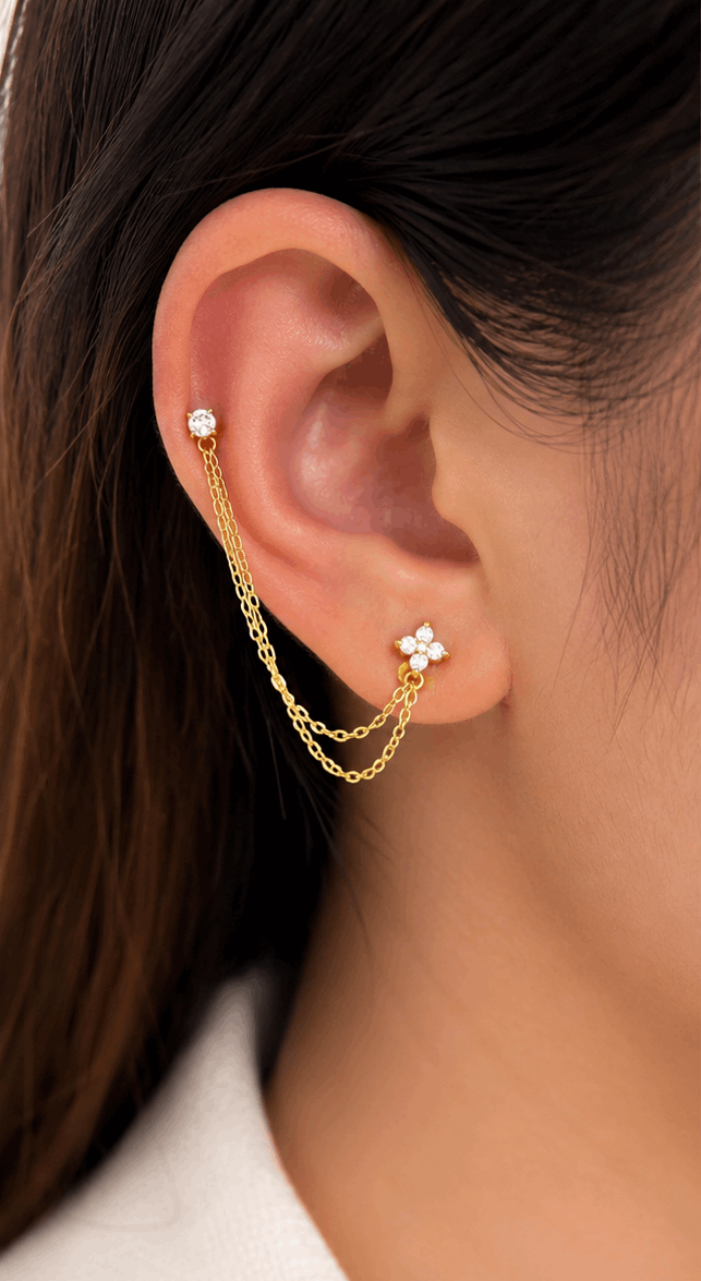 Double Trouble Link | Gold Stainless Steel Linked Earrings (Pair)