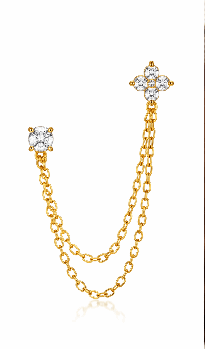 Double Trouble Link | Gold Stainless Steel Linked Earrings (Pair)