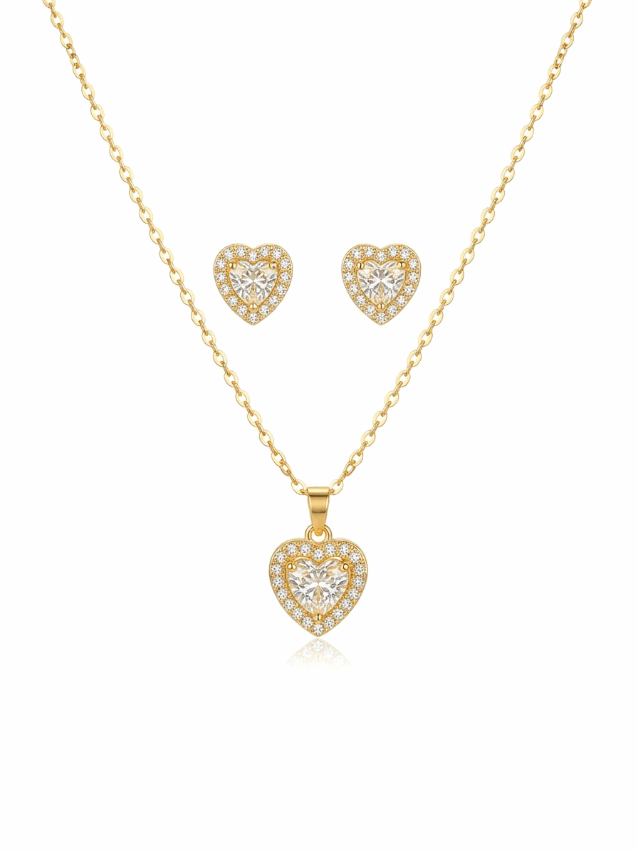 Heart Shine Jewellery Set | Romantic Heart Necklace & Earrings