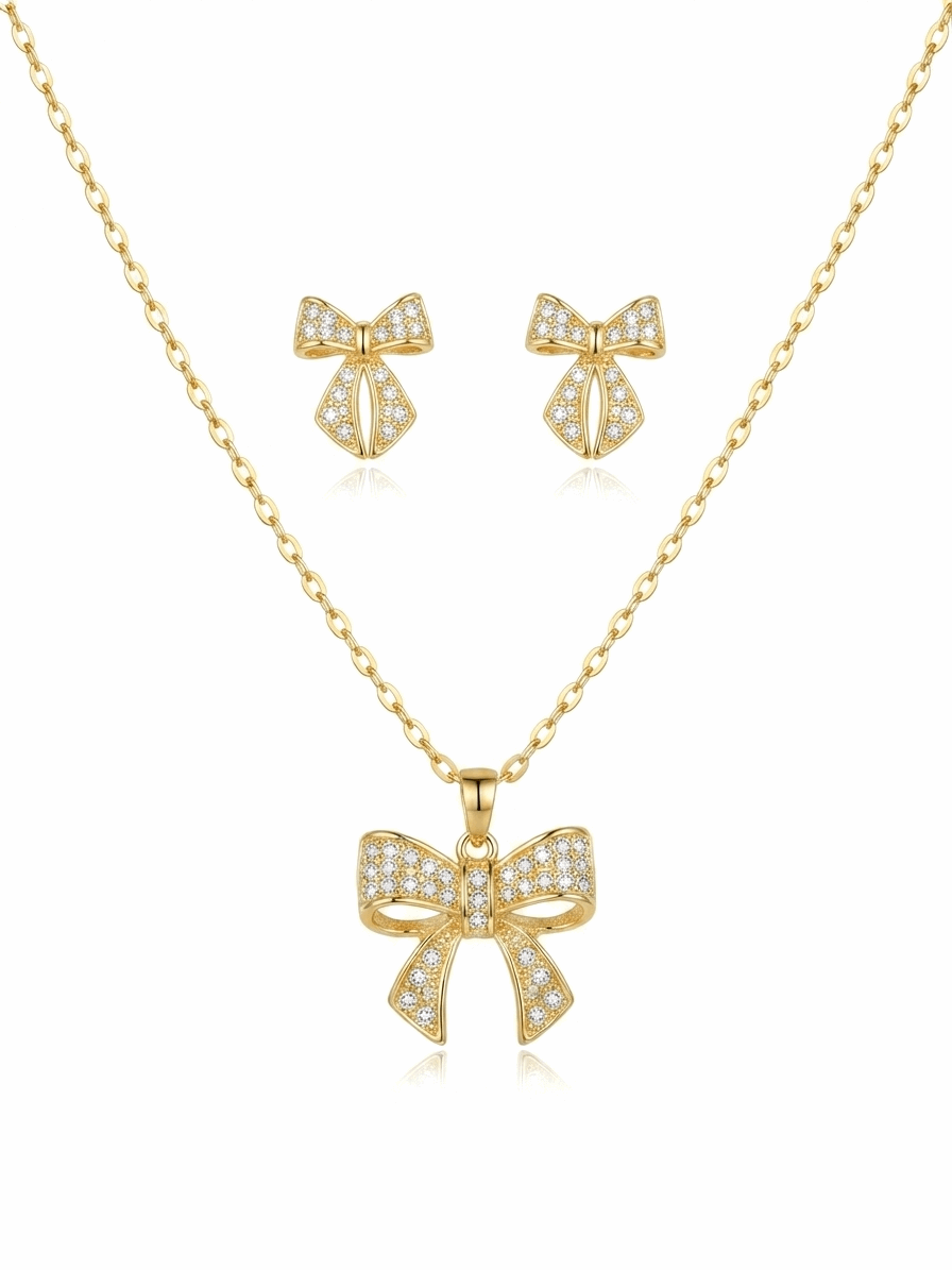 Bow Shine Jewellery Set | High-Gloss Bow Necklace & Earrings