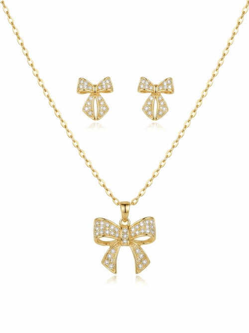 Bow Shine Jewellery Set | High-Gloss Bow Necklace & Earrings