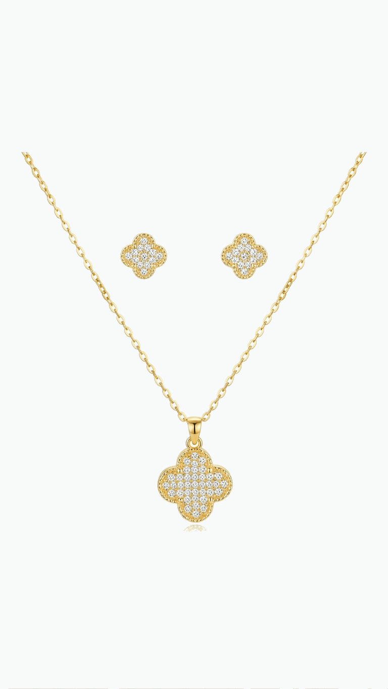 Clover Jewellery Set | Lucky Bow Charm Necklace & Earrings
