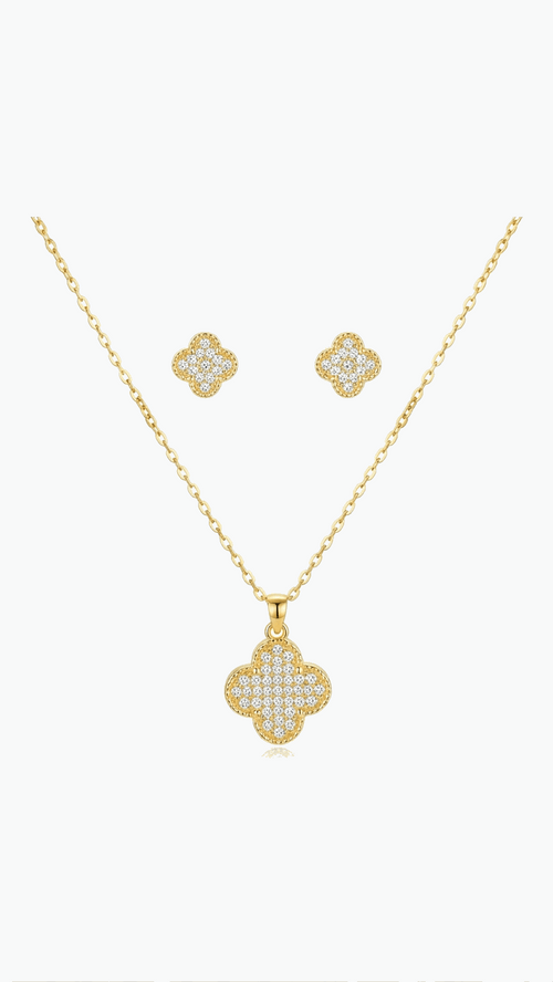 Clover Jewellery Set | Lucky Bow Charm Necklace & Earrings